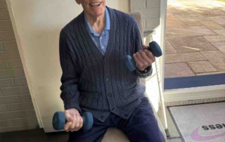 Harry doing weights at 98. older adult personal training.